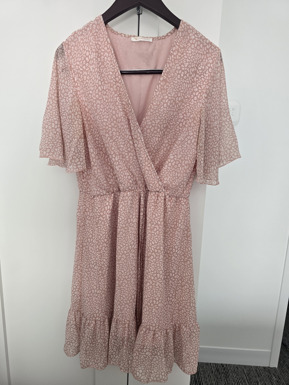 Flutter Sleeve Pink Floral Wrap-Style Dress